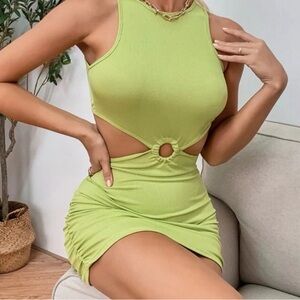 SHEIN Neon Green Ring Detail Mini Dress